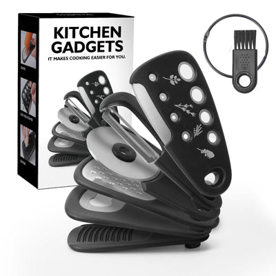 Product information:Product category: kitchen gadget set Specification: color box Style: modern and simple Material: pp+stainless steelPacking list:Widgets*6+ brush*